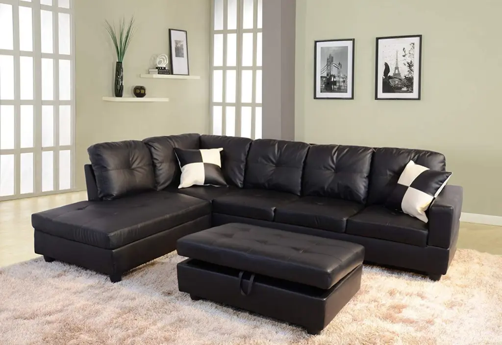 DAE Left Facing Sectional Sofa L Shape Faux Leather Sectional Sofa Couch Set Living Room Furniture