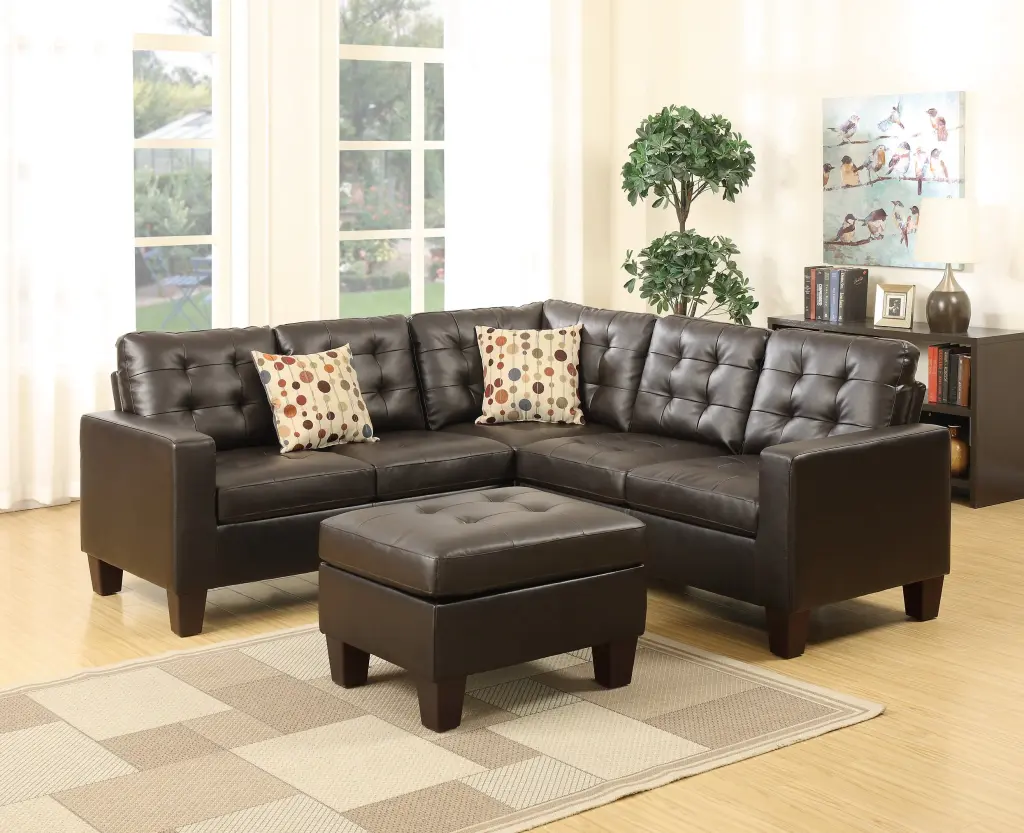 DeeHome Modular Sectional Ottoman Espresso Faux Leather 4pc Set