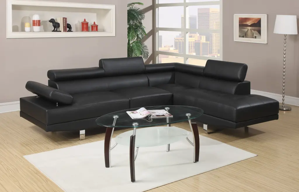 Contemporary Black Faux Leather Chaise Sectional Sofa Tufted Seating Living Room Esofastore