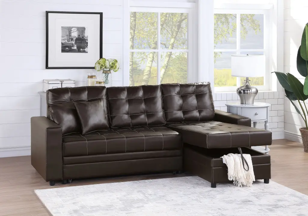 Convertible Sectional Sofa Set 2pc Faux Leather Chaise Couch Espresso Living Room Furniture Esofastore