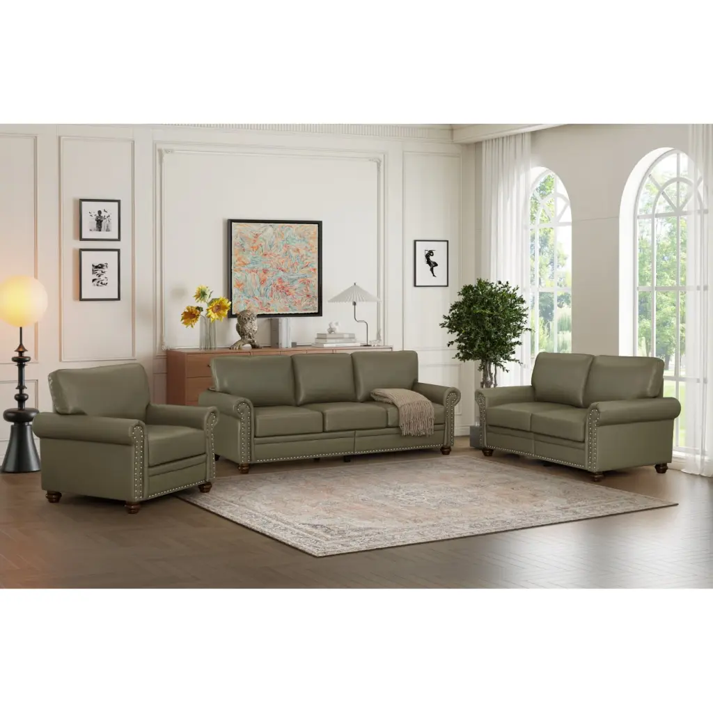 Modern Grey Faux Leather Sectional Sofa Integrated Storage - Chic 6-Seater Living Room Set HATNOKIL