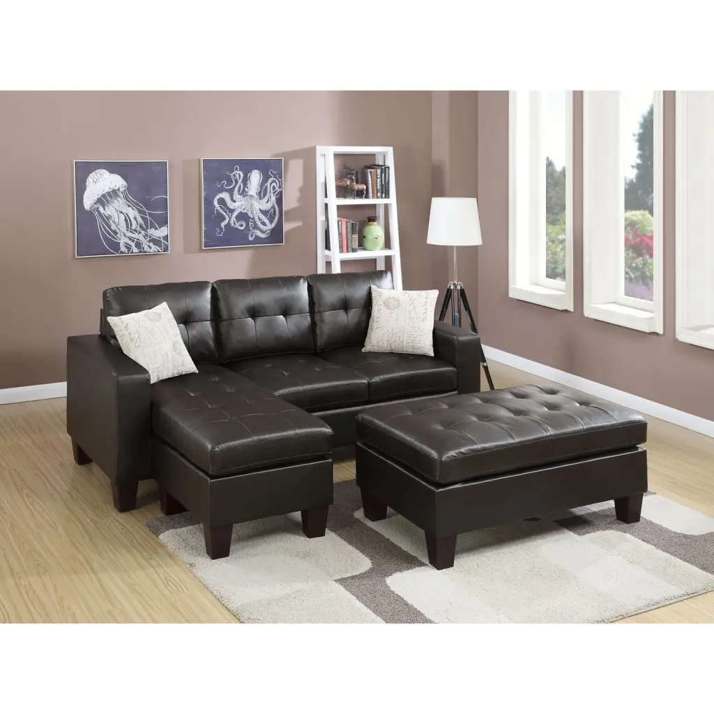 Maykoosh Urban Upmarket Faux Leather Sectional Sofa Dark Espresso Color All One Design