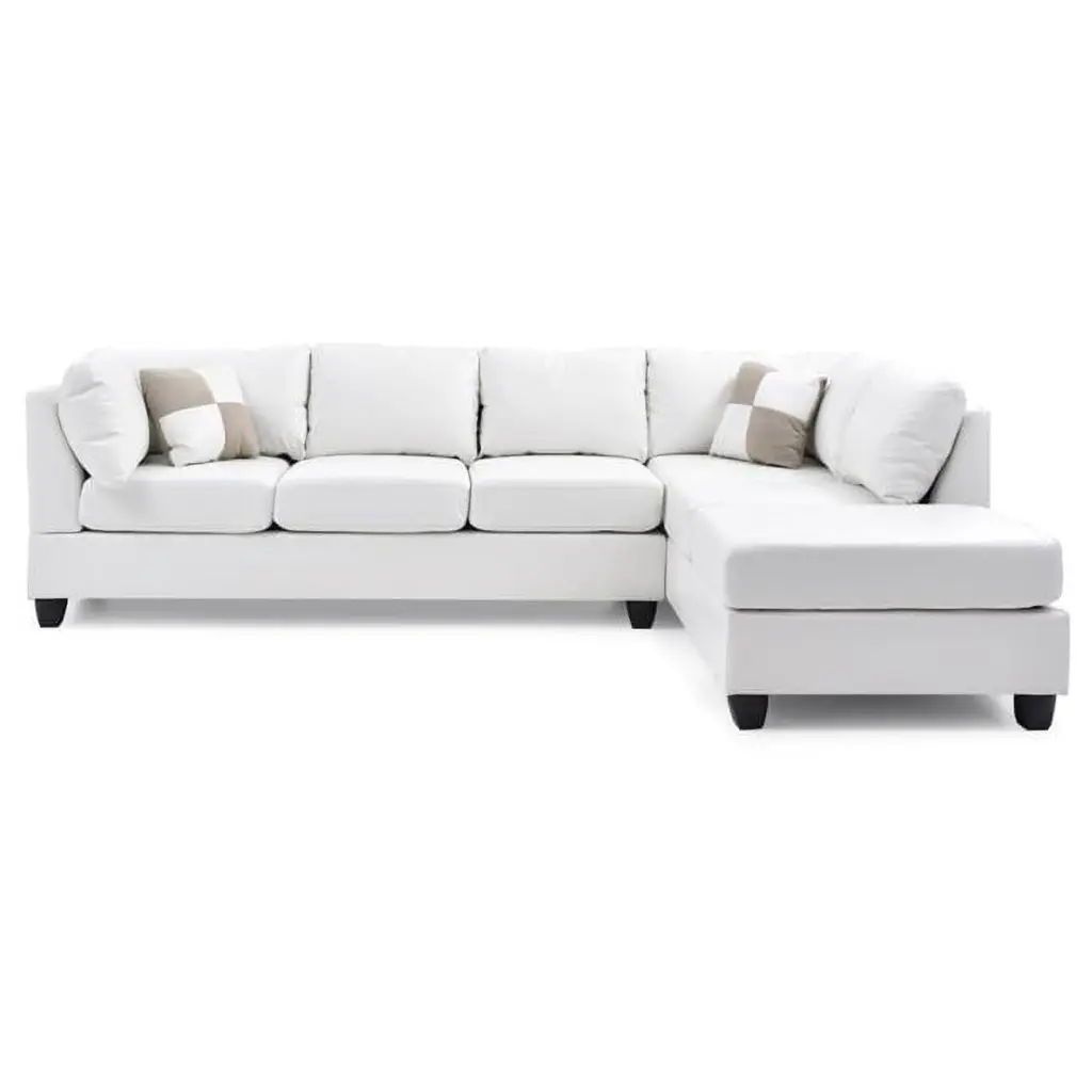 Passion Furniture 111 . White Faux Leather 4-Seater Sectional Sofa Pillows