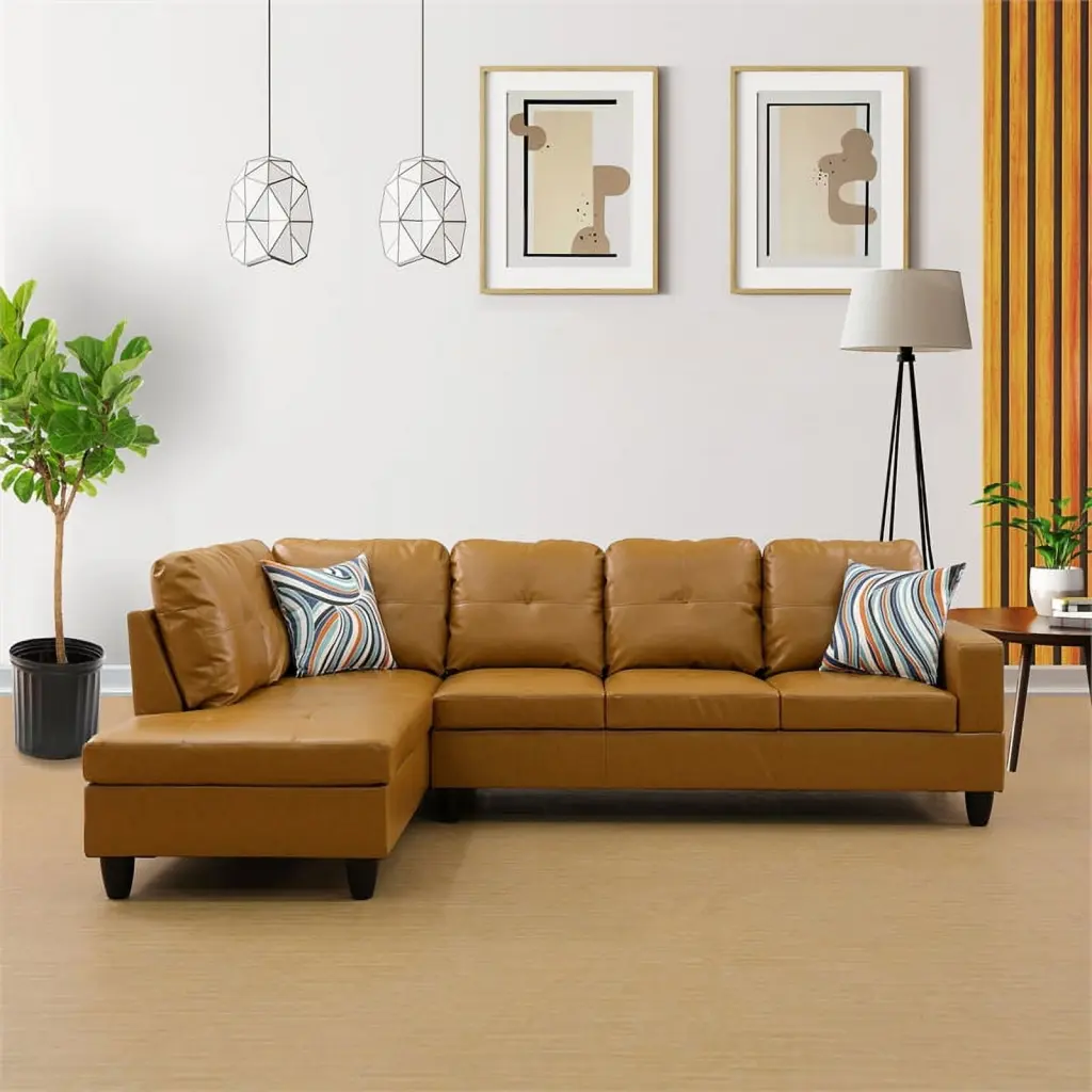 Star Home Living Ben Faux Leather Left Sectional Sofa Ginger Brown Contemporary Design