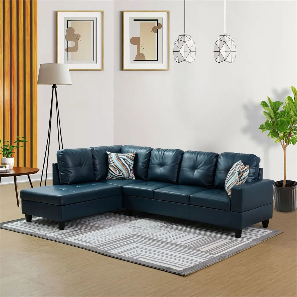 Star Home Living Ben Faux Leather Left Sectional Sofa Green Blue Unique Color