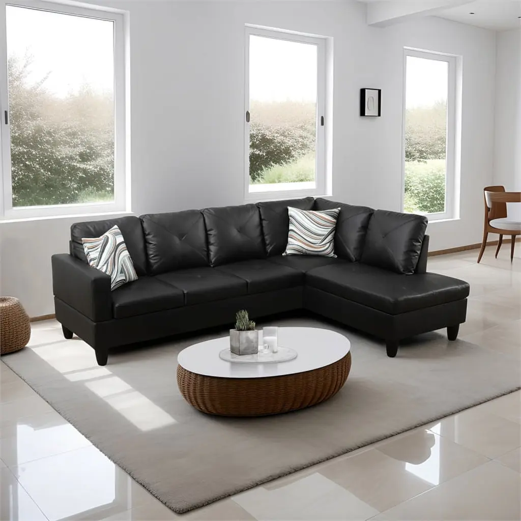 Star Home Living Chris Faux Leather Left Facing Sectional Sofa Black Modern Living Room