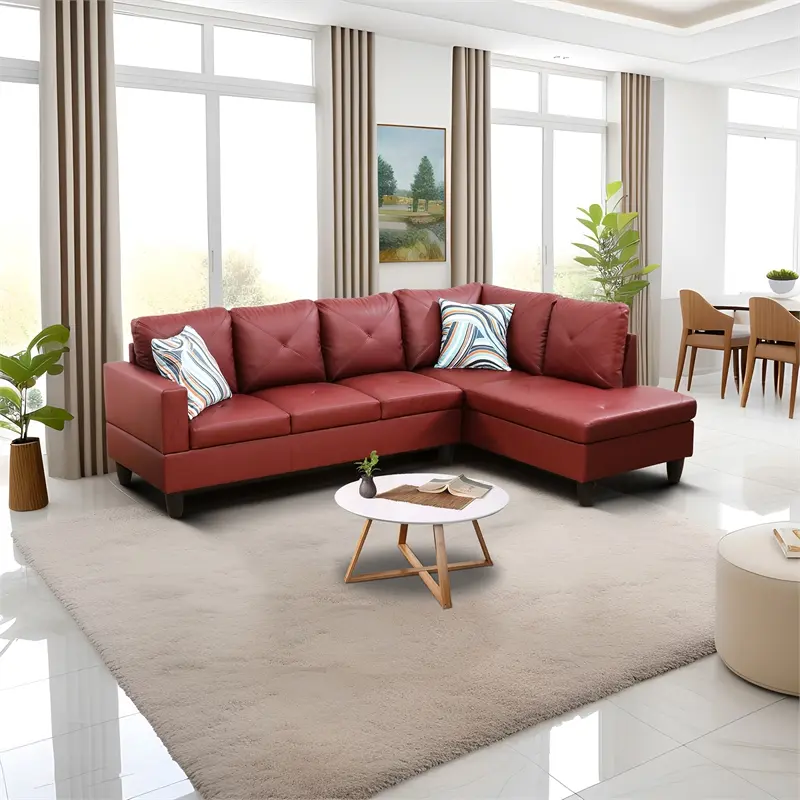 Star Home Living Chris Faux Leather Right Facing Sectional Sofa Red Contemporary Spaces