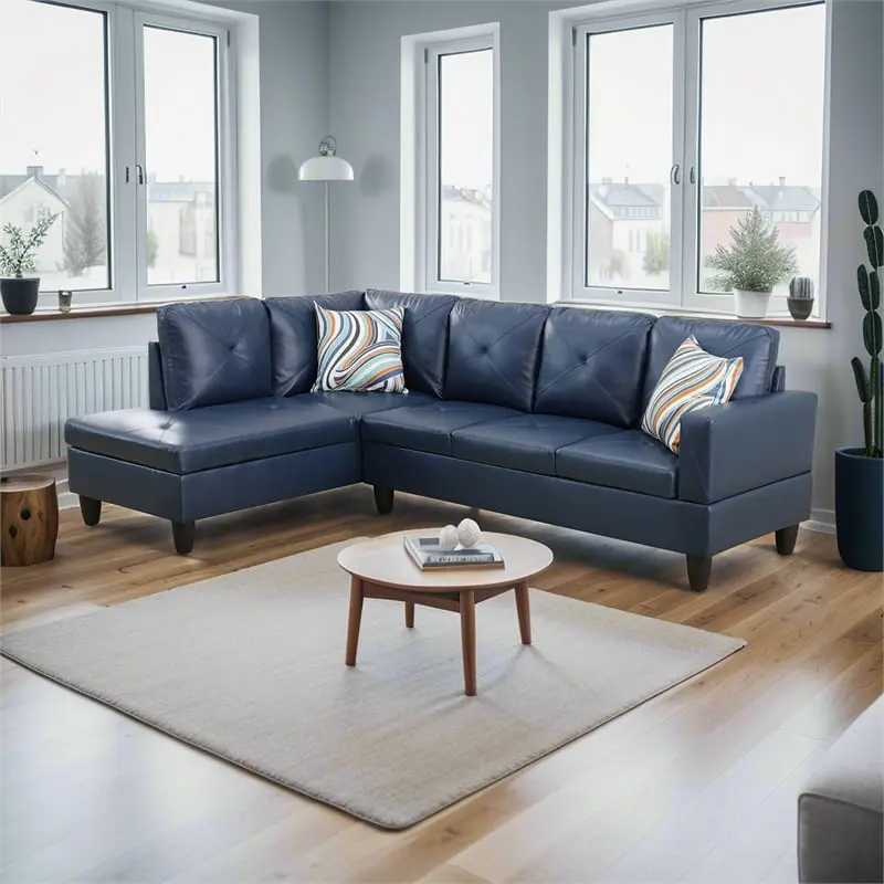 Star Home Living Chris Faux Leather Left Facing Sectional Sofa Denim Stylish Homes