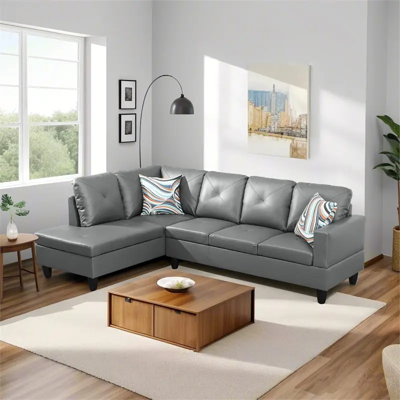 Star Home Living Chris Faux Leather Left Facing Sectional Sofa Grey Modern Homes