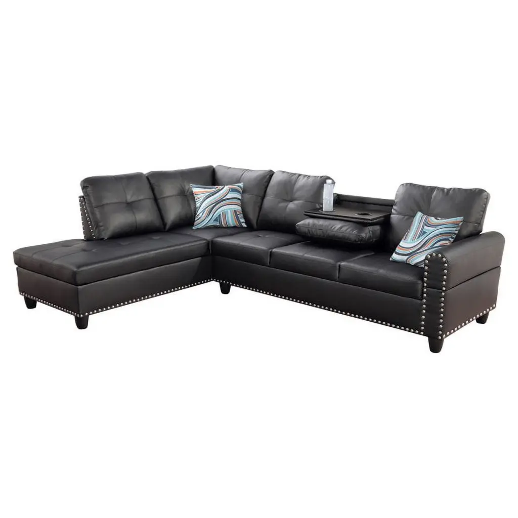 Star Home Living Corp Yolanda Faux Leather Sectional Sofa Black Living Room Furniture