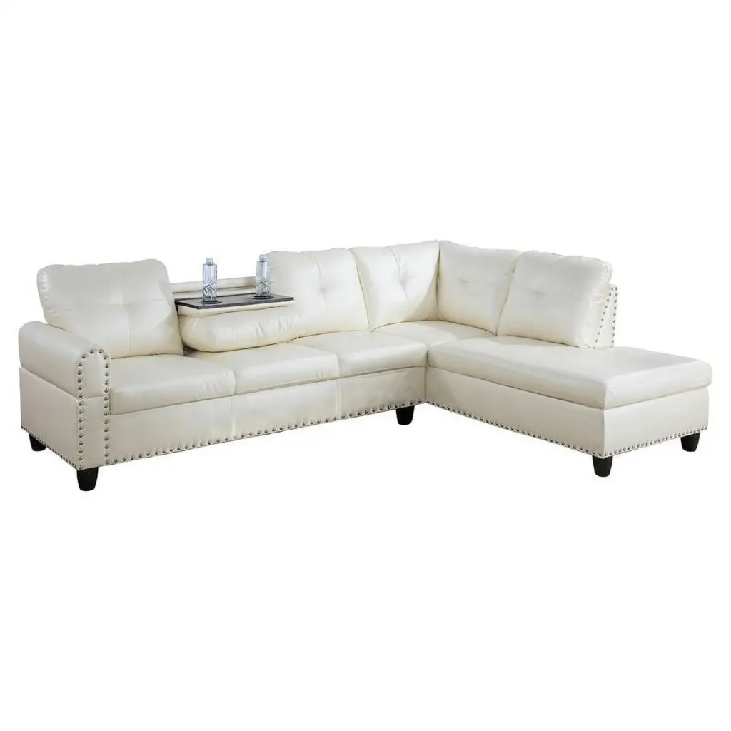 Star Home Living Sean Faux Leather Sectional Sofa Shiny White Contemporary Style