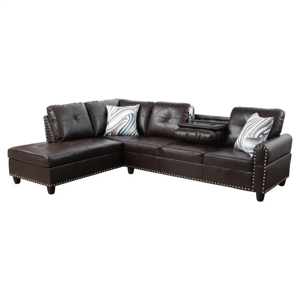 Star Home Living Yolanda Faux Leather Sectional Sofa Dark Brown Luxurious Look