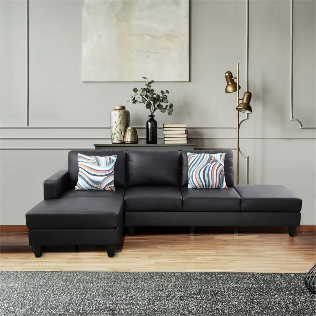 Starhome Black Faux Leather 2-Piece L-Shaped Couch Living Room Sofa Set Star Home Living