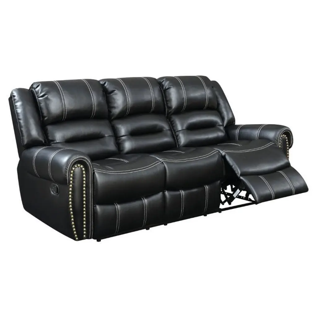 Bowery Hill Faux Leather Reclining Sofa Black Contemporary Home