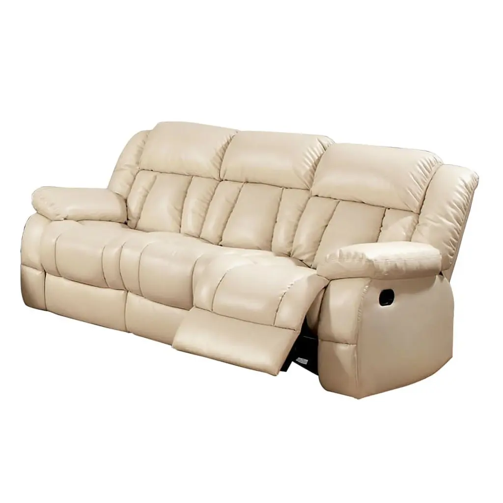Furniture America Frey Transitional Faux Leather Reclining Sofa Ivory