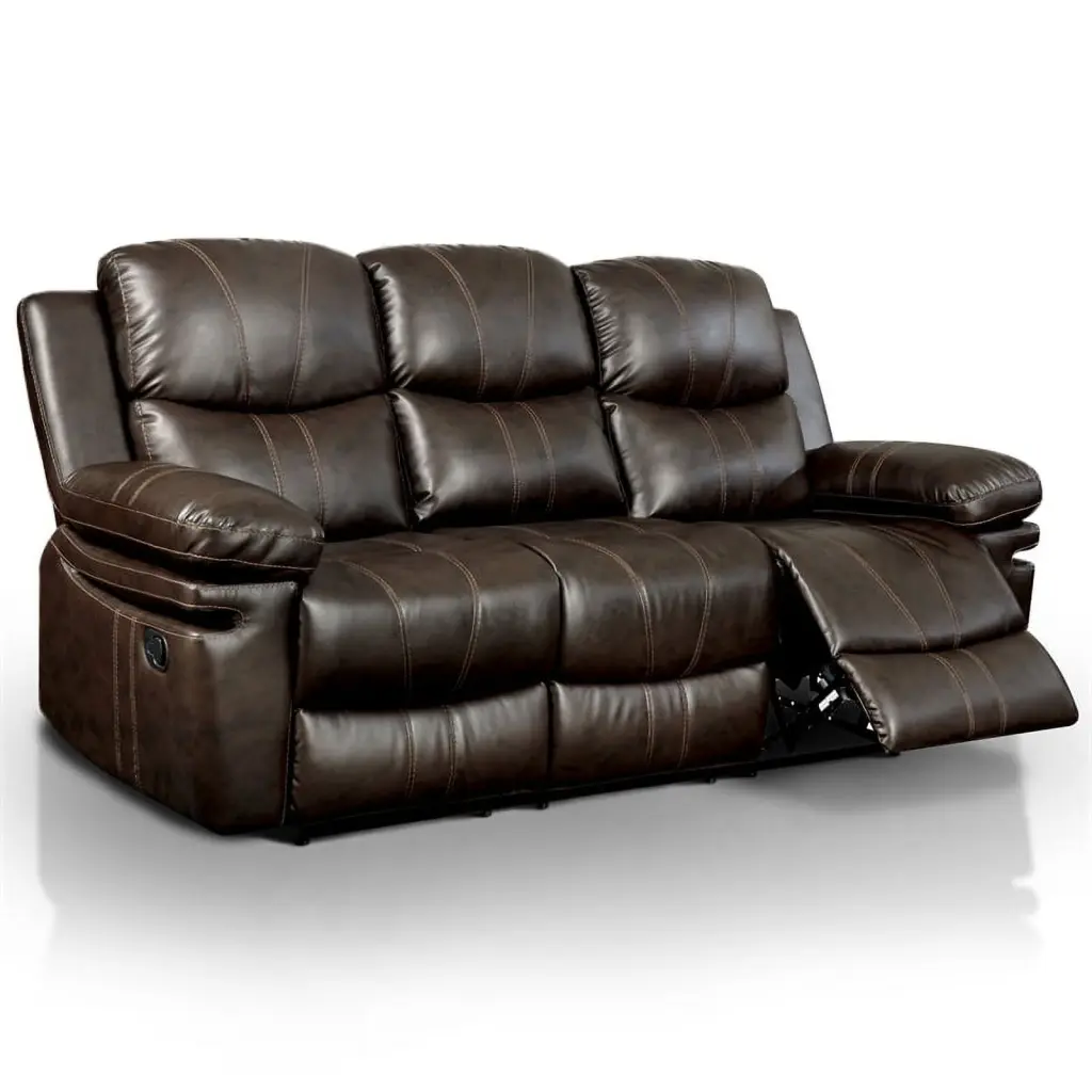 Furniture America Shilo Transitional Faux Leather Reclining Sofa Brown - Comfortable Living Room Sofa