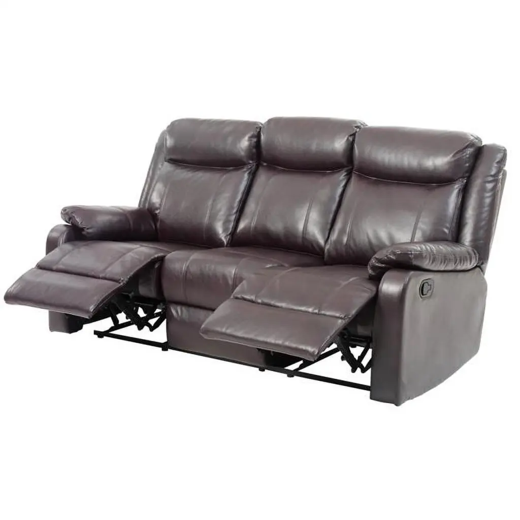 Passion Furniture PF-G760A-RS 76 . Ward 3-Seater Faux Leather Recliner Sofa Dark Brown