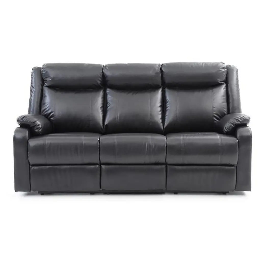 Passion Furniture 76 . Ward Faux Leather 3-Seater Reclining Sofa Pillow Top Arm Black