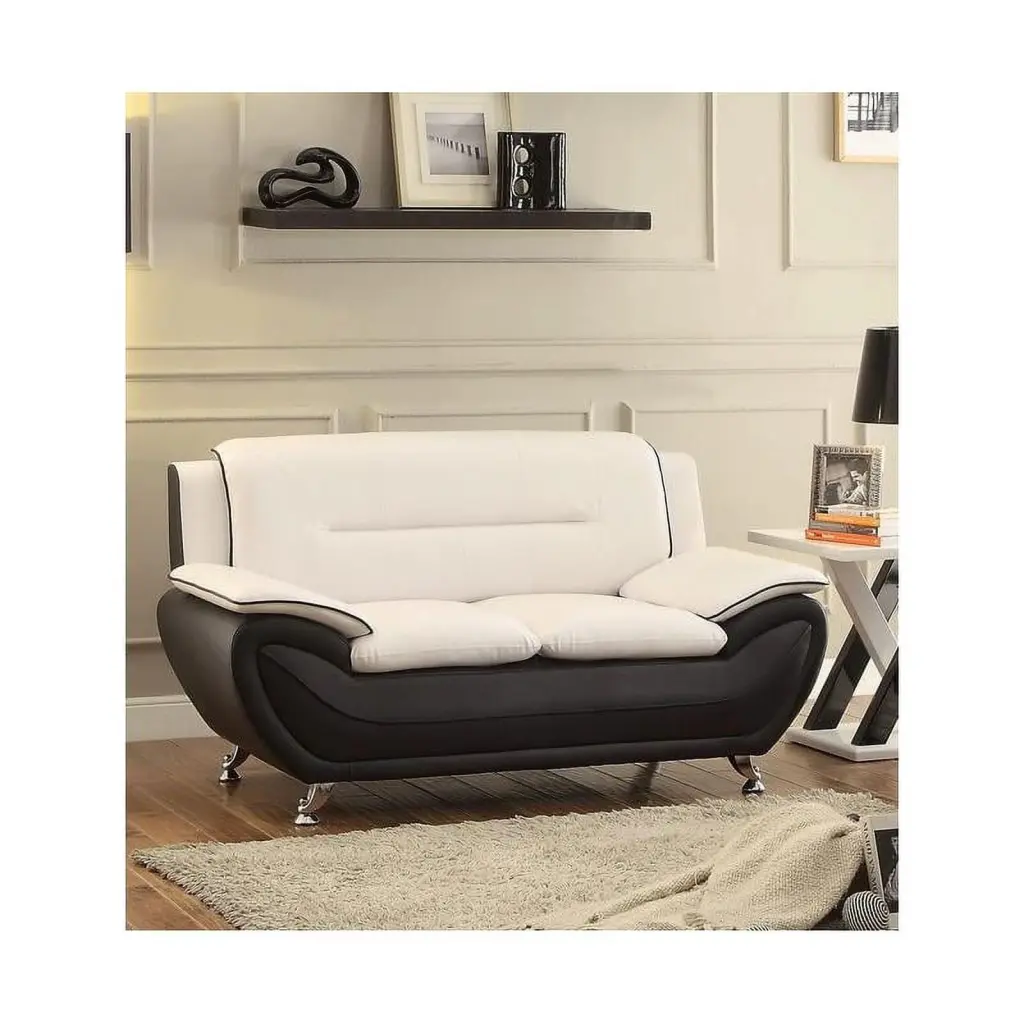 Oreon Faux Leather Living Room Loveseat Black and Beige Kingway Furniture