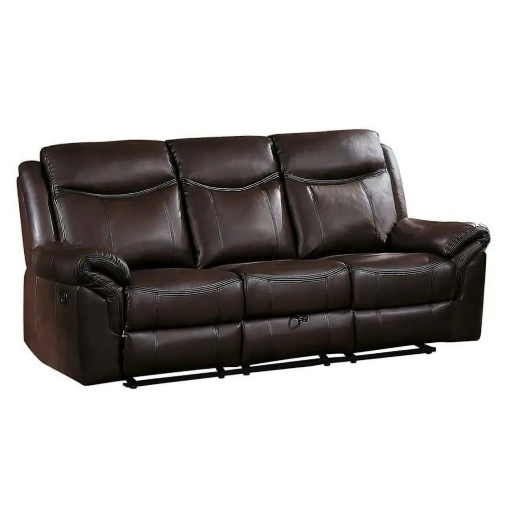 Lexicon Aram Dark Brown Faux Leather Double Reclining Sofa - Transitional Style