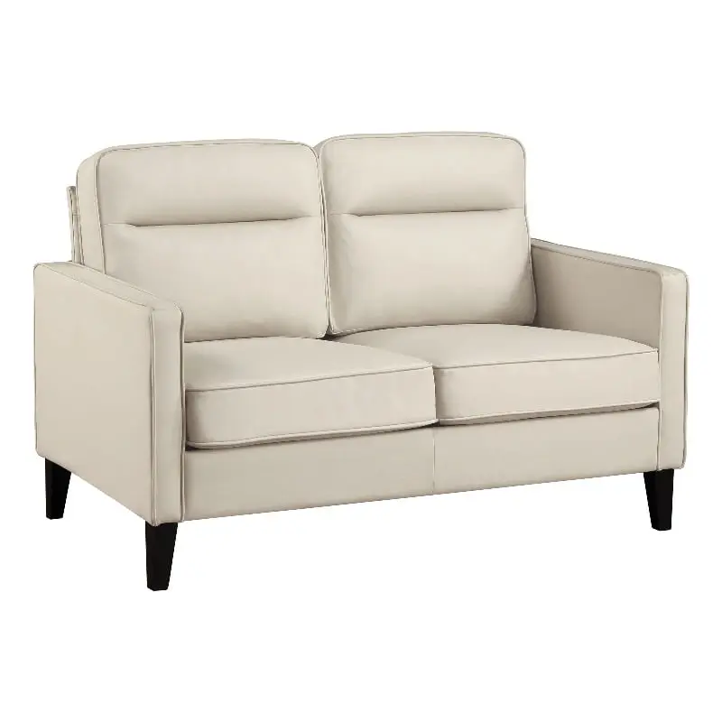 Pemberly Row Faux Leather Upholstered Track Arm Loveseat Ivory Modern Sofa