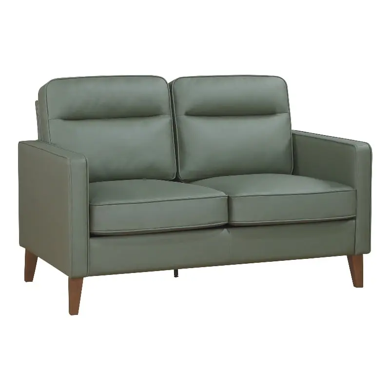 Pemberly Row Faux Leather Upholstered Track Arm Loveseat Green Modern Sofa