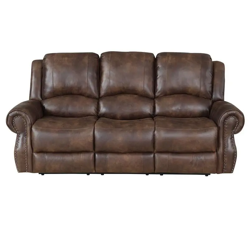 Navarro Saddle Brown Faux Leather Reclining Sofa - Comfortable Seating Steve Silver Company