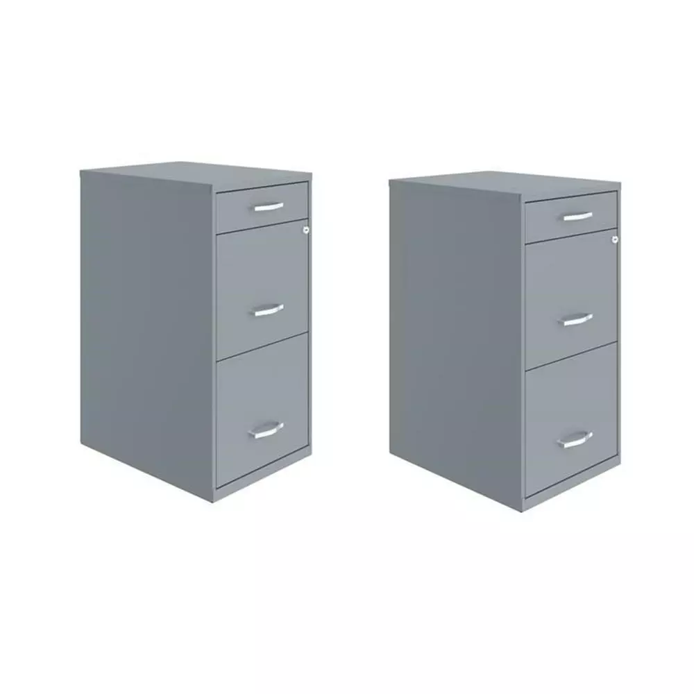 Home Square Set 2 Gray 3 Drawer Metal File Cabinets Pencil Drawer