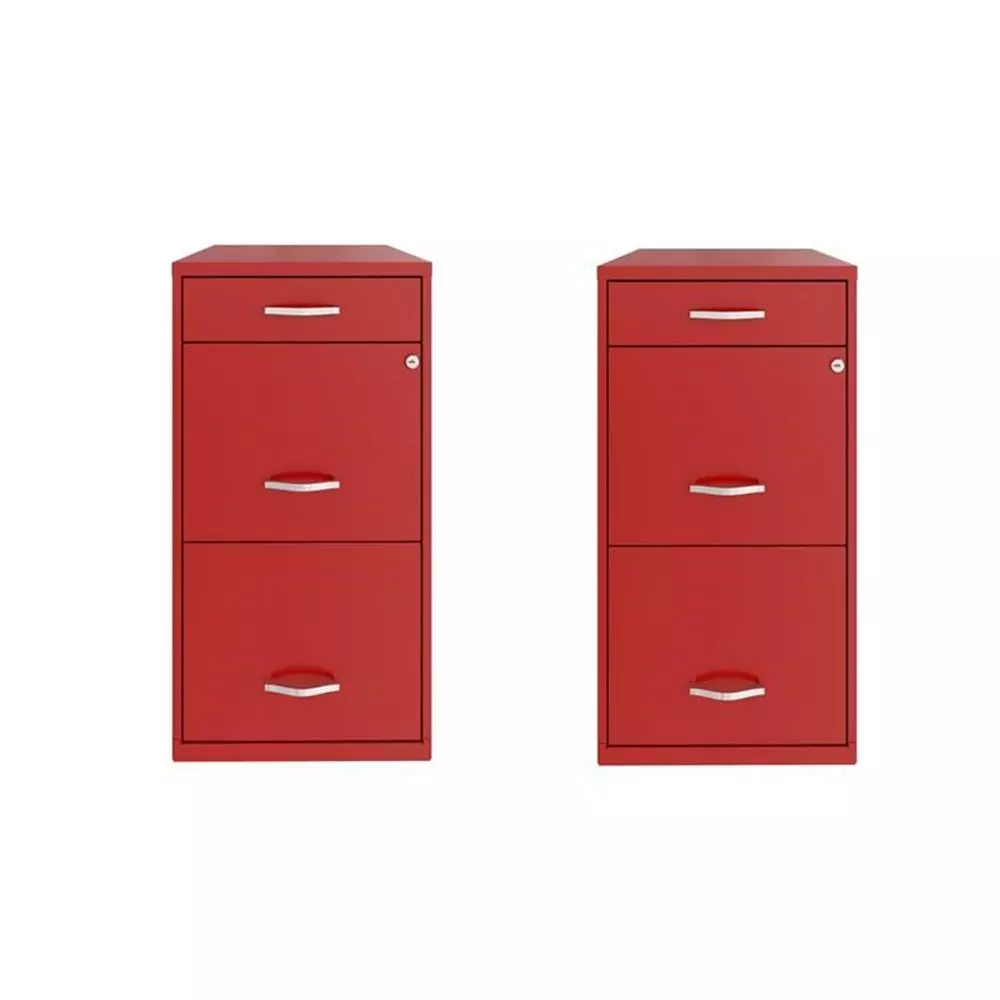Home Square Set 2 Red 3 Drawer Metal Organizer File Cabinets