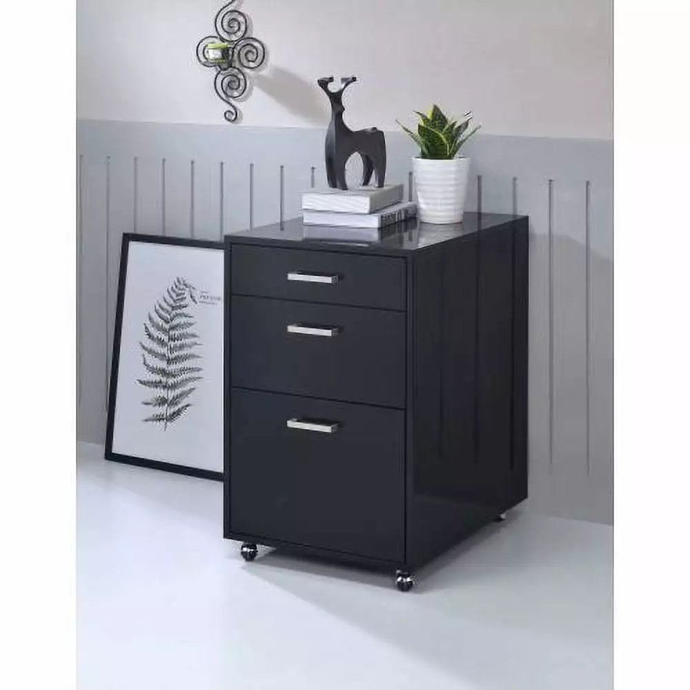 ACME Coleen Black High Gloss Chrome File Cabinet Super Dope