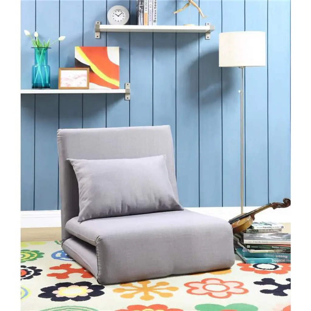 Relaxie Linen 5-Position Adjustable Convertible Flip Chair Sleeper Dorm Bed Couch Lounger Sofa Grey PoshLiving