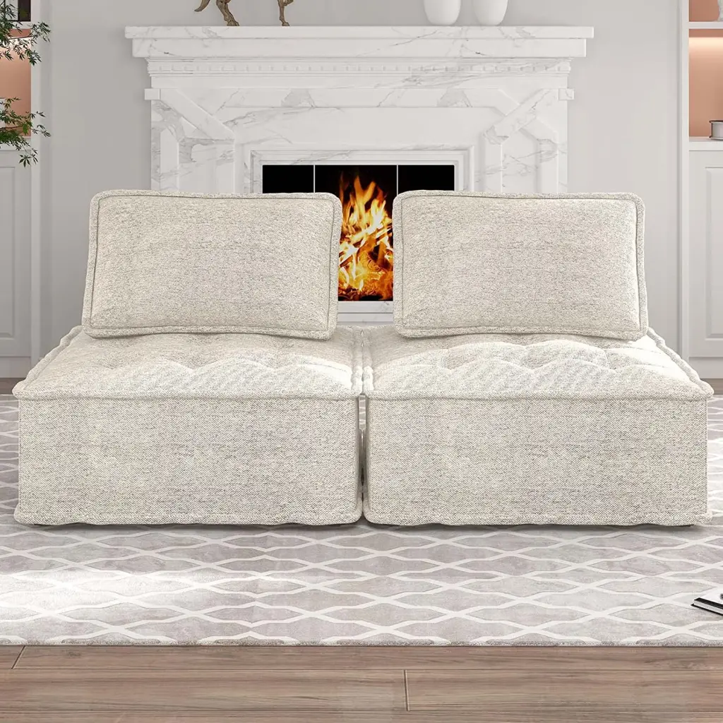 BALUS Modular Sectional Sofa 2 Seater Armless Floor Sofa Bed Beige