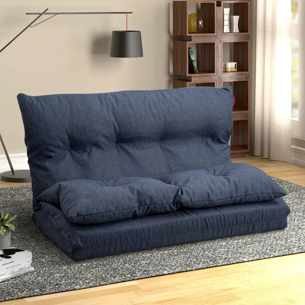 FreshTop Floor Couch and Sofa Fabric Folding Chaise Lounge Navy Blue