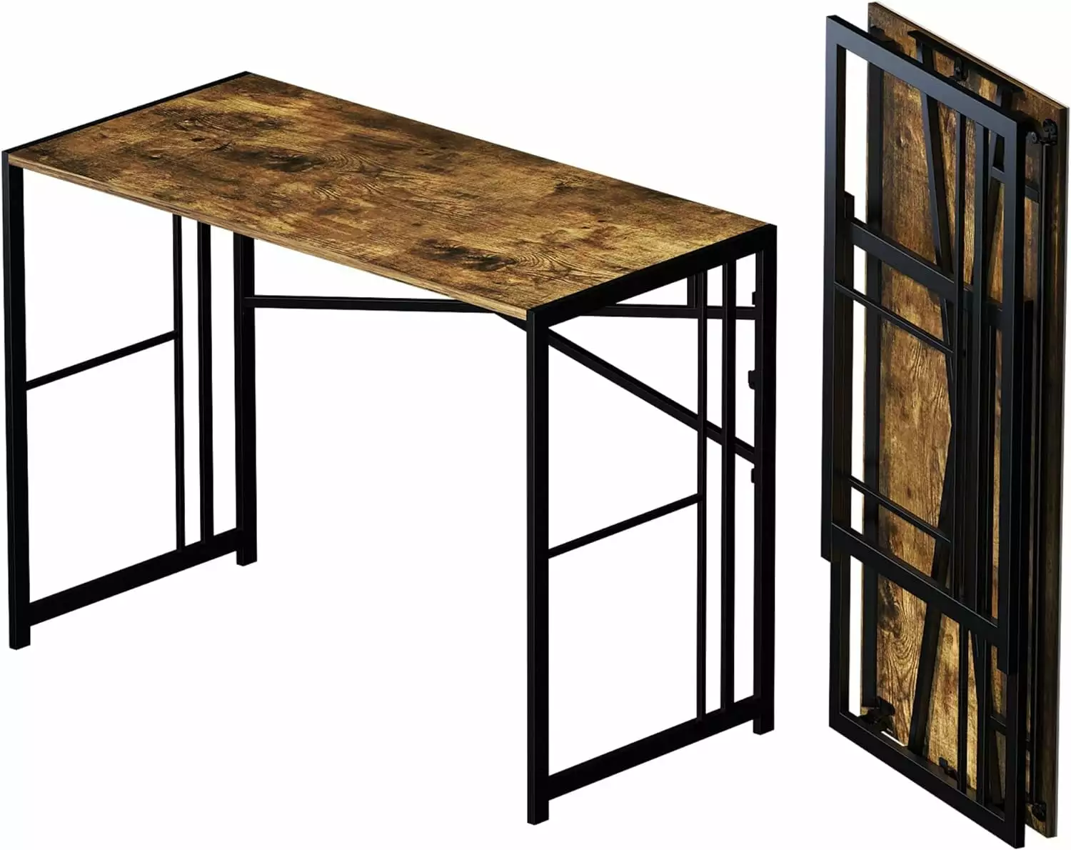 40 inch Folding Computer Desk Writing Gaming Camping Desk No Assembly Rustic Brown kk