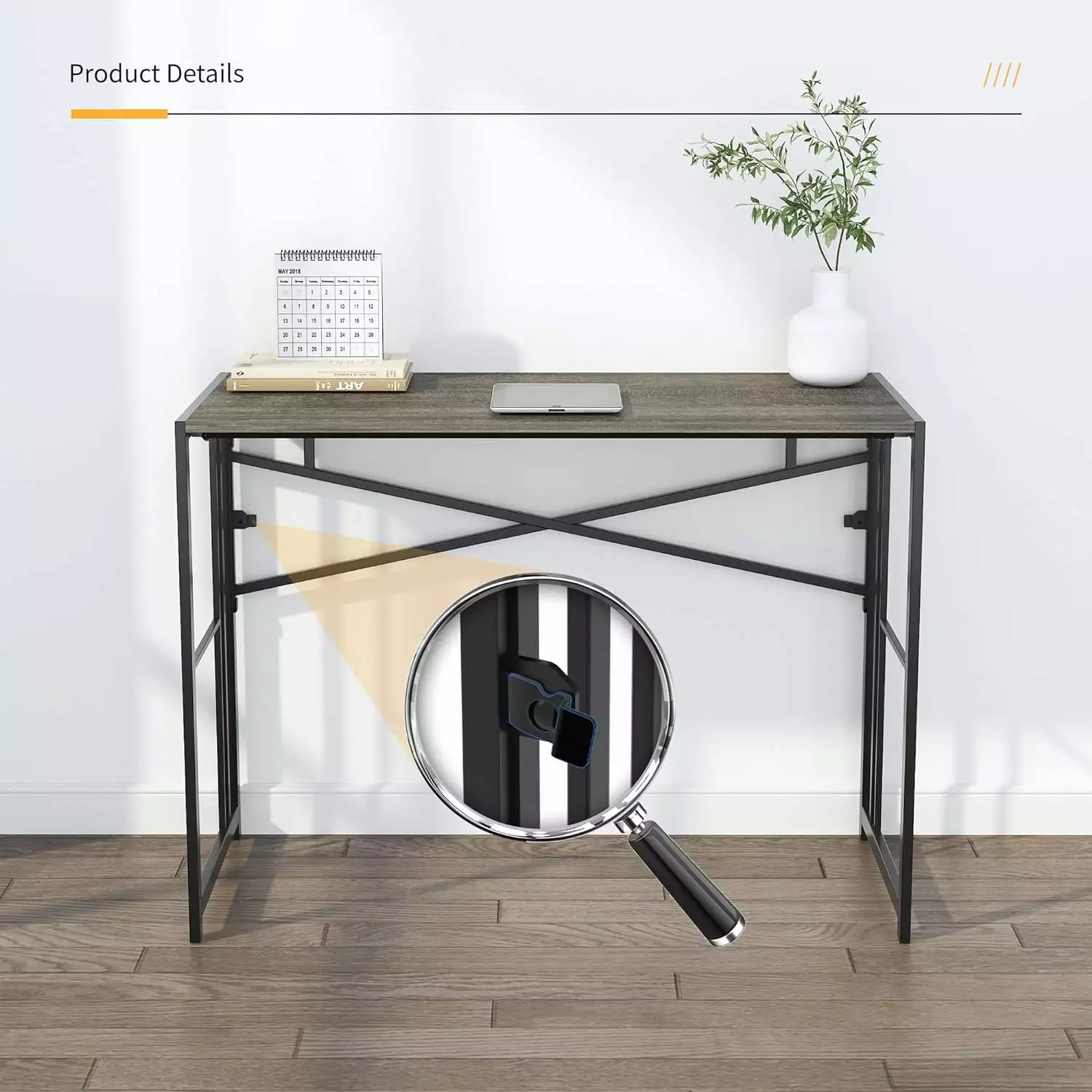 40 inch Folding Desk Writing Gaming Computer Camping Desk No Assembly Black Oak kk