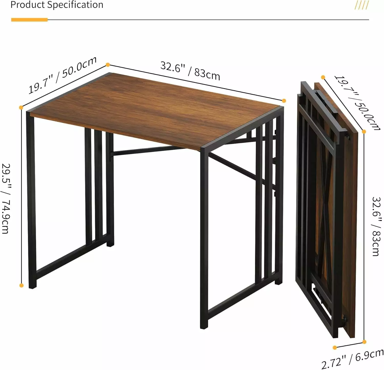 32 Inch Folding Small Desk Mahogany Writing Gaming Computer Camping Desk Small Spaces No Assembly Required kk