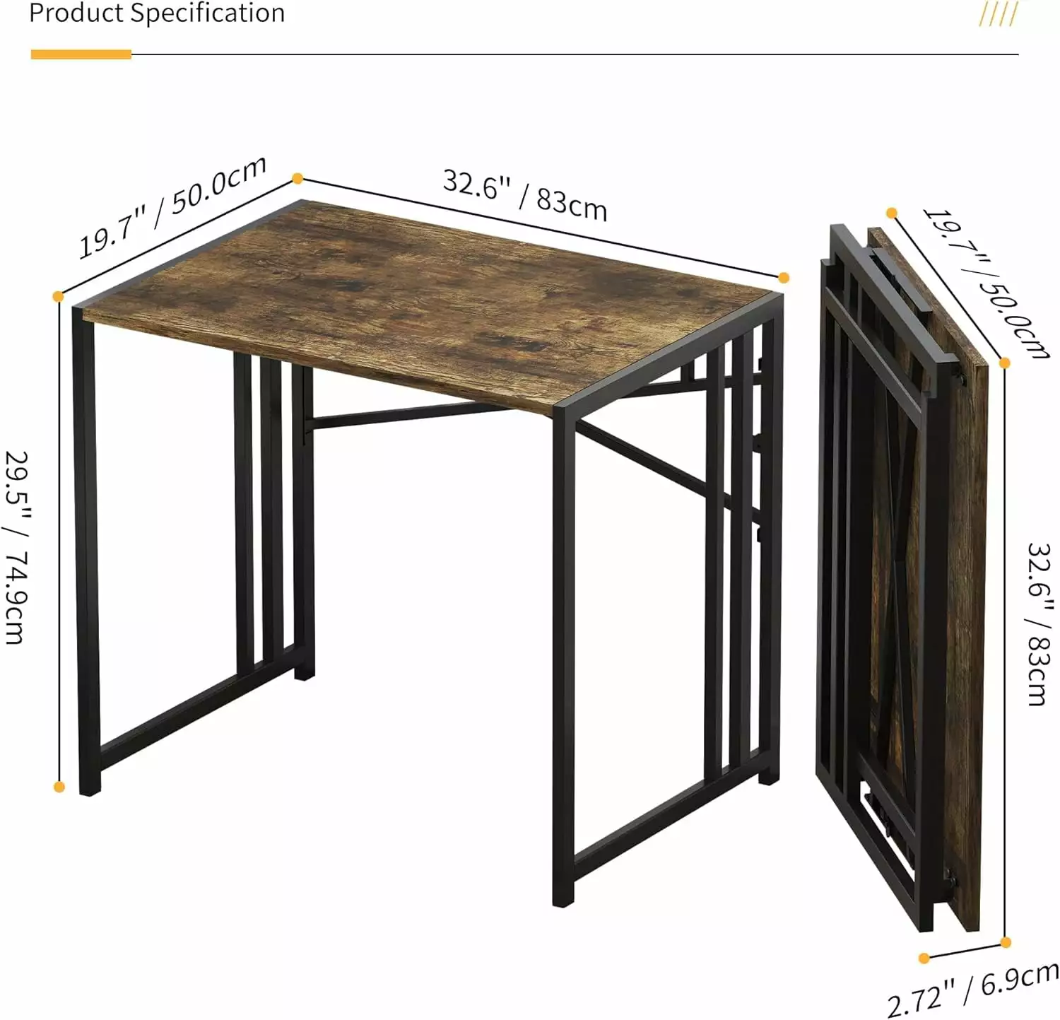 32 Inch Small Folding Computer Desk Rustic Brown Writing Gaming Desk Small Spaces No Assembly Required kk