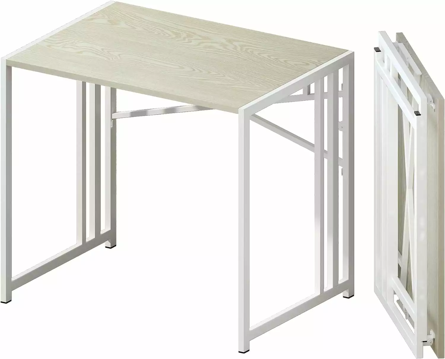 32 Inch Small Folding Desk Writing Gaming and Camping No Assembly Required Home Office Desk Natural and White kk