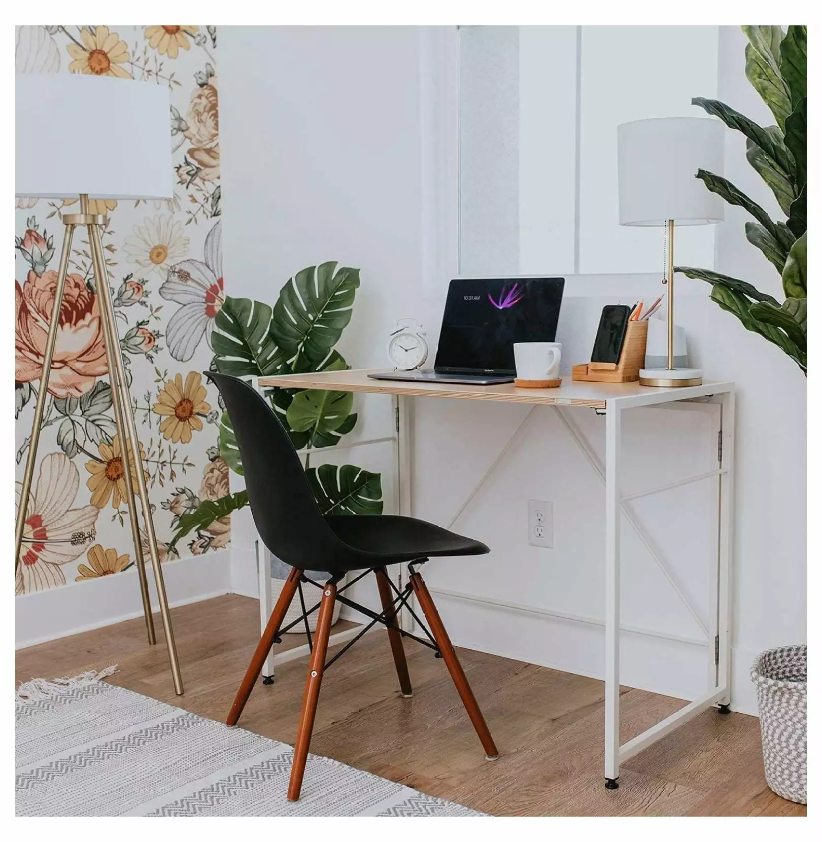 Modern Folding Computer Writing Desk Small Space Gaming Home Office Oak White Ou yang fei