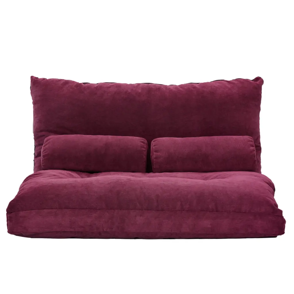Elegant Burgundy Lazy Sofa Adjustable Folding Futon Two Pillows Gaming and Lounging HATNOKIL