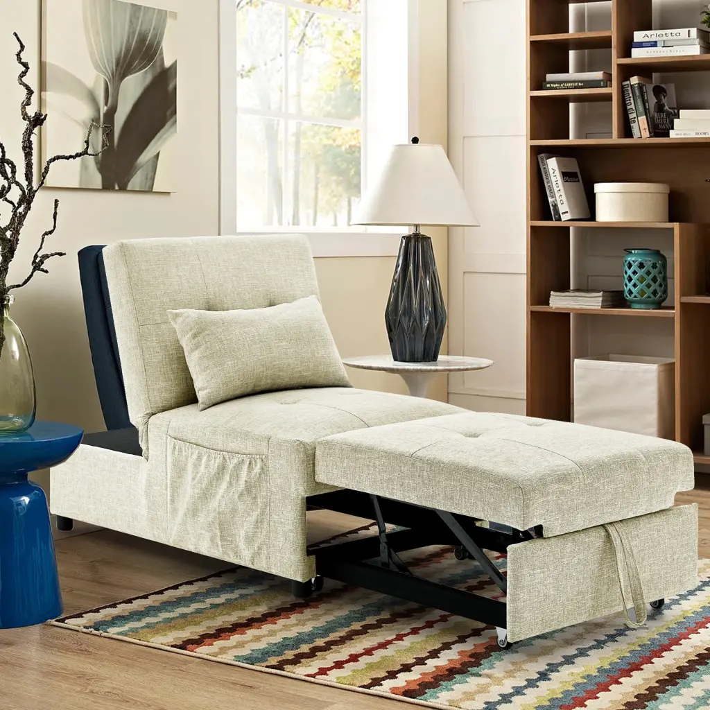 4in1 Multi-Function Folding Ottoman Sleeper Sofa Bed Storage Bag Adjustable Backrest Beige Segmart