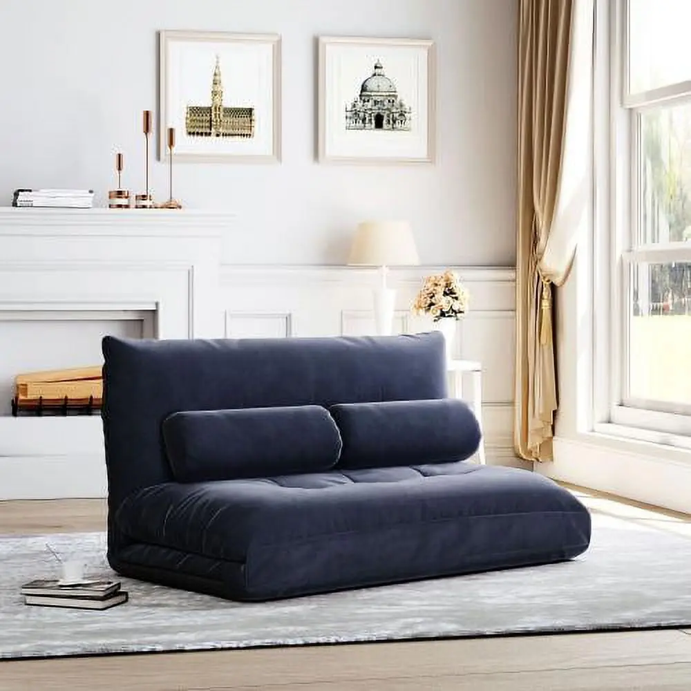 JINS&VICO Sofa Bed Adjustable Folding Futon Antique Navy Polyester Pillows JINS & VICO