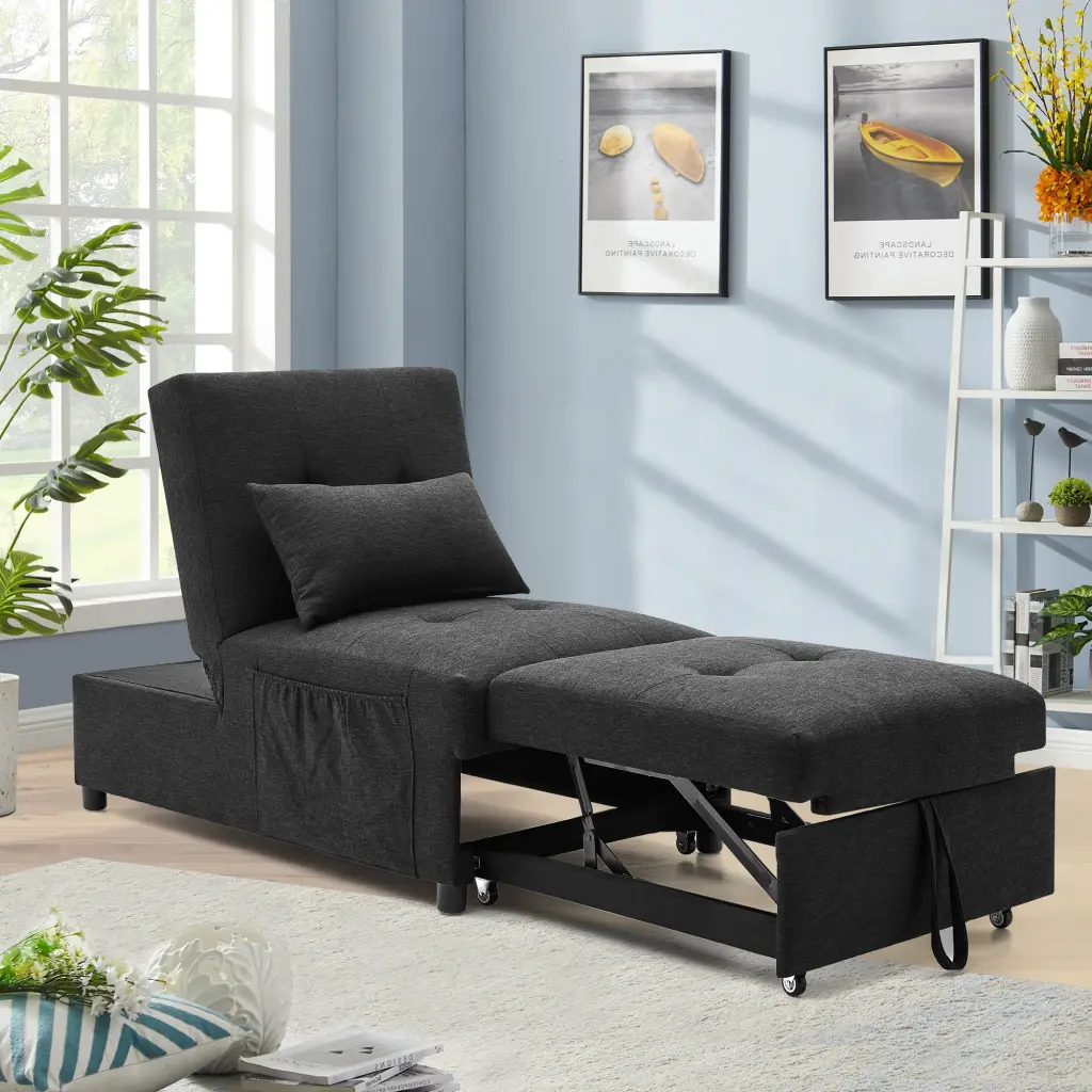 Black 4--1 Multi-Function Folding Ottoman Sleeper Sofa Bed Storage Bag Segmart