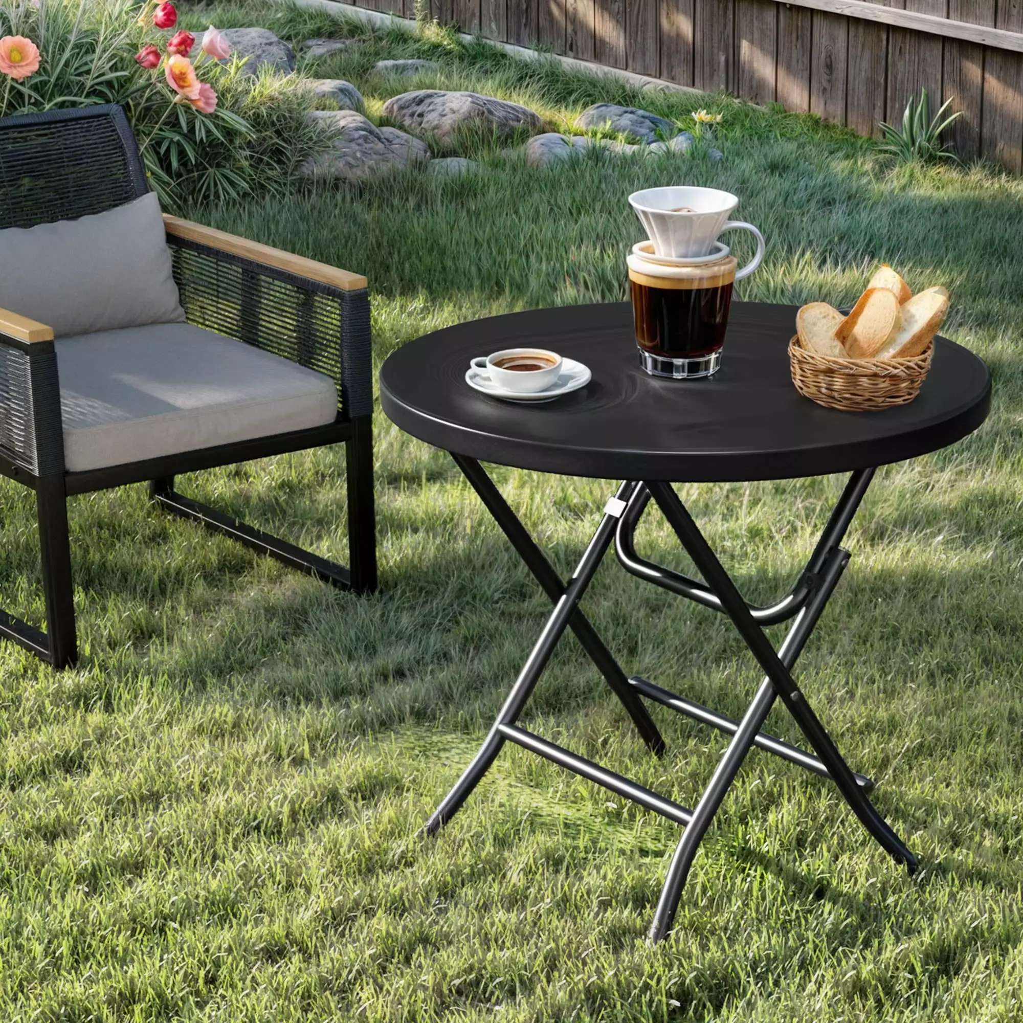ModFusion Round Folding Table Lightweight Portable Indoor Outdoor Events Black