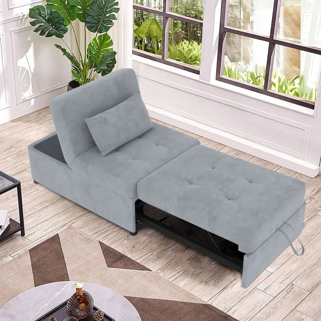 26.7 Inch Wide Gray Velvet Futon Chair Small Spaces YOCWO
