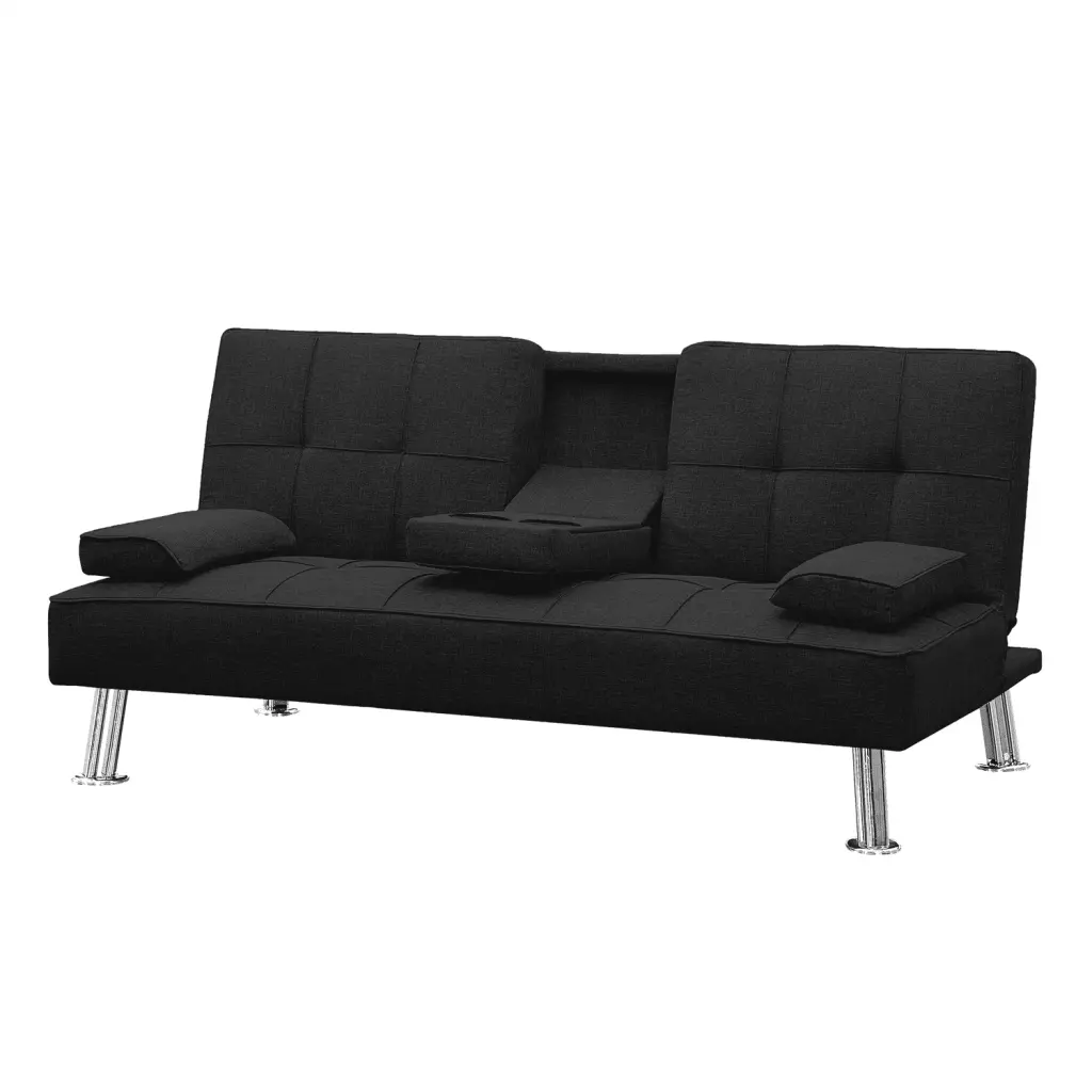 Futon Sofa Bed 2 Cup Holders Convertible Folding Sleeper Sofa Couch Black ARCTICSCORPION