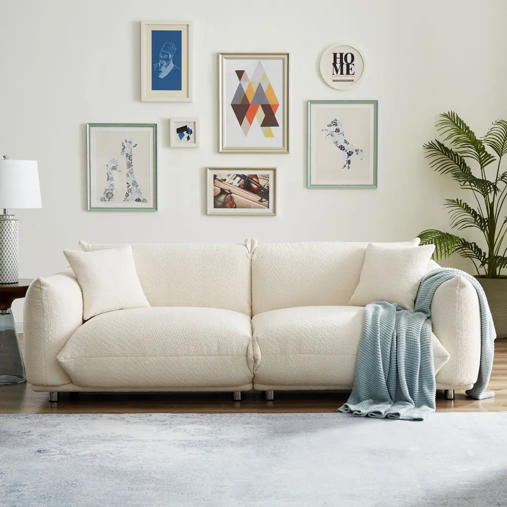 Modern Oversized Loveseat 2 Pillows Upholstered Futon Sofa Metal Legs and Solid Wood Frame THOWDEE