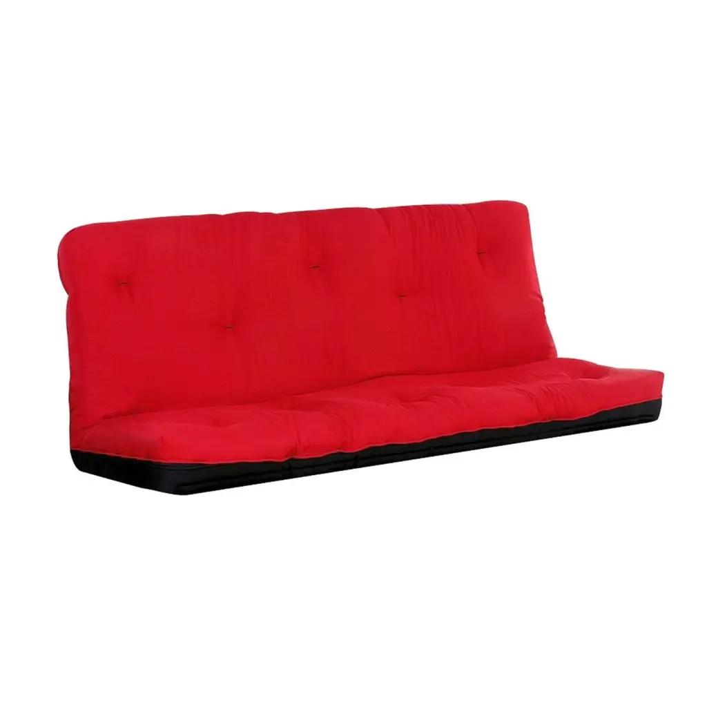 Benjara Nab Full Size Futon Mattress Tufted Poplin Fabric Red Black Benzara