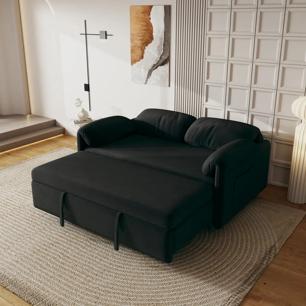 54 Inch Velvet Sofa Sofa Bed Dual Purpose Living Room Retractable Bed Black Sofa CNCJ