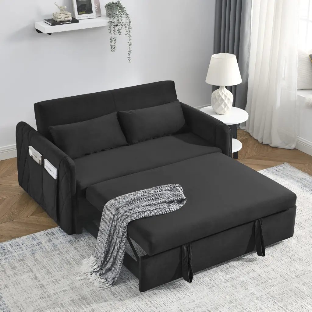 Crtynell 55 Modern Convertible Sofa Bed Detachable Arm Pockets and Adjustable Backrest